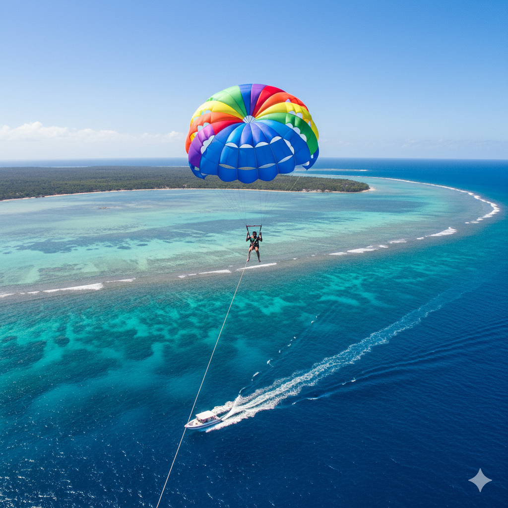 PARASAIL – VUELA SOBRE EL MAR DE LOS 7 COLORES

Vista aérea inolvidable del Caribe desde las alturas