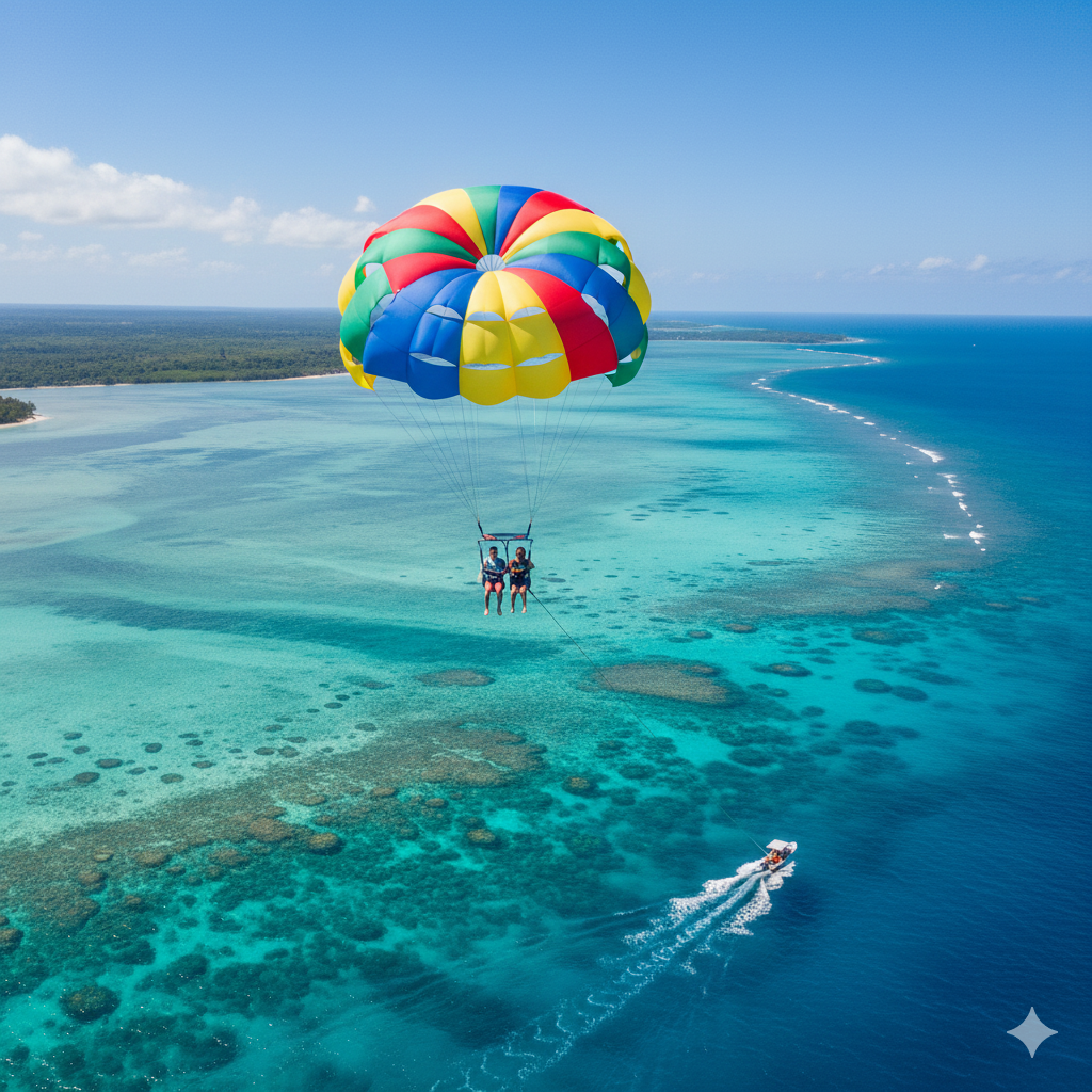 PARASAIL – VUELA SOBRE EL MAR DE LOS 7 COLORES

Vista aérea inolvidable del Caribe desde las alturas