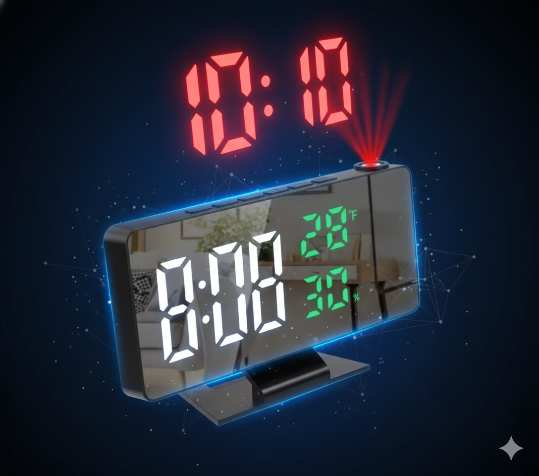 Reloj Digital con Proyección LED – Hora en el Techo, Alarma & Temperatura