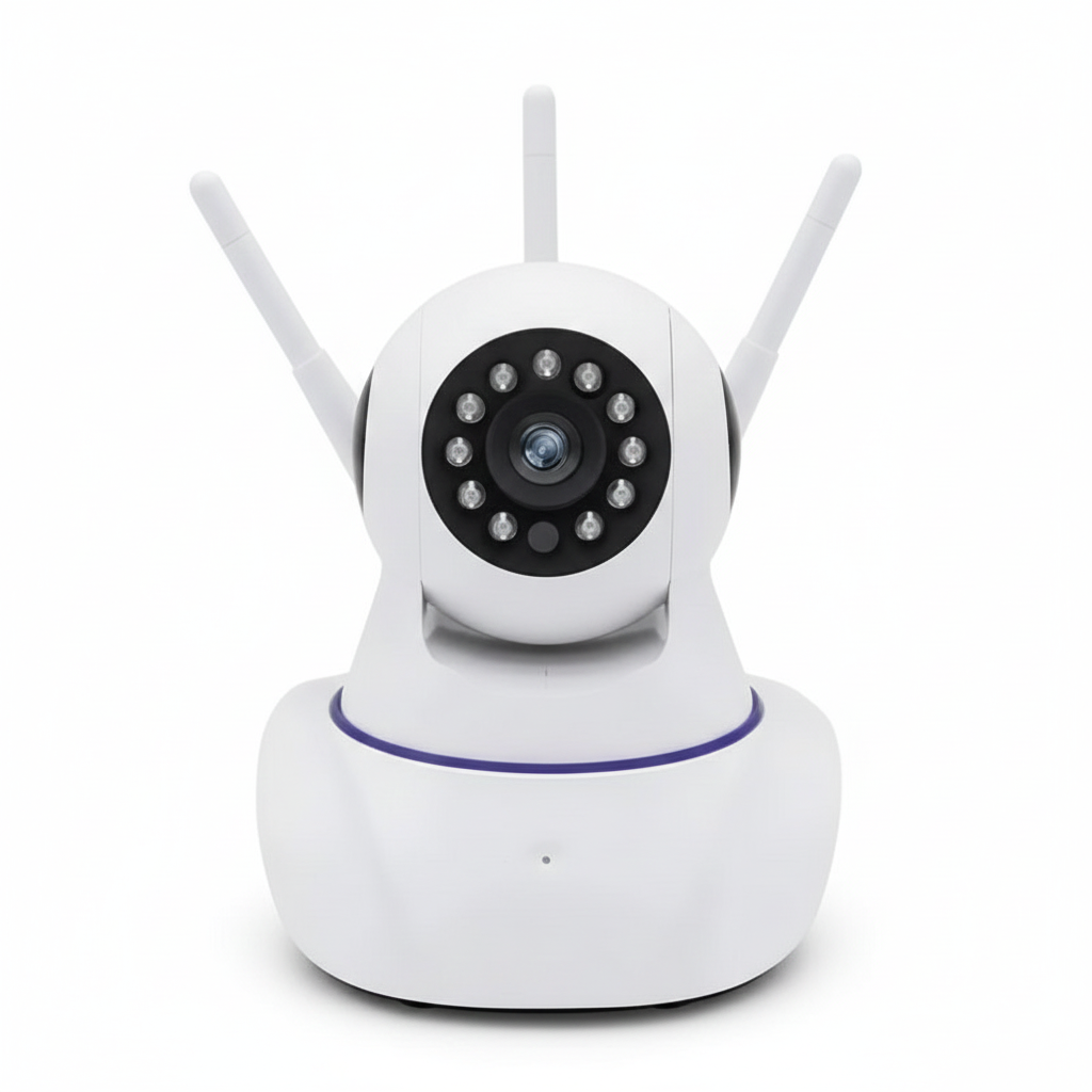 Cámara de Seguridad WiFi 3 Antenas – Rotación 360°, Visión Nocturna & Detección de Movimiento