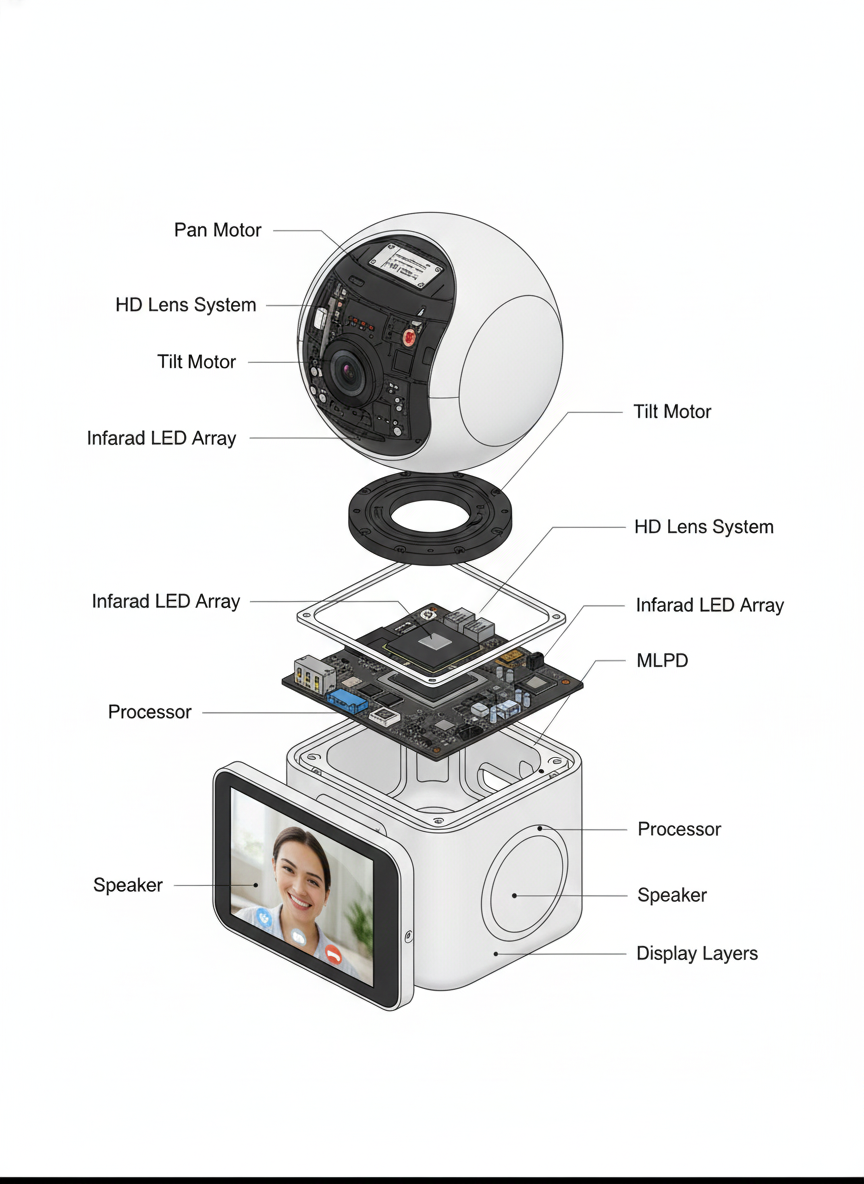 Cámara Robótica 1080P con Videollamada – Seguimiento Automático + Pantalla Interactiva