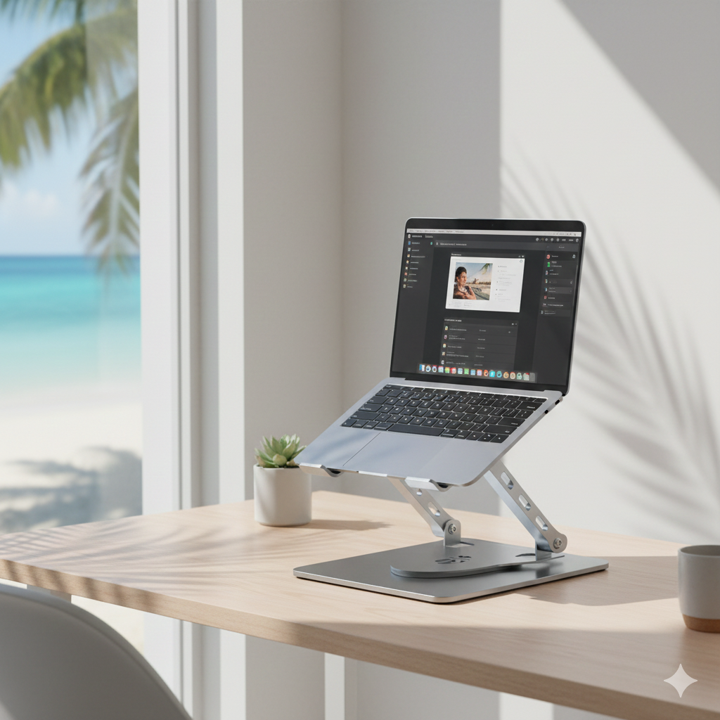 Base Metálica Ajustable para Laptop J29 – Ergonómica, Plegable & Ultra Resistente