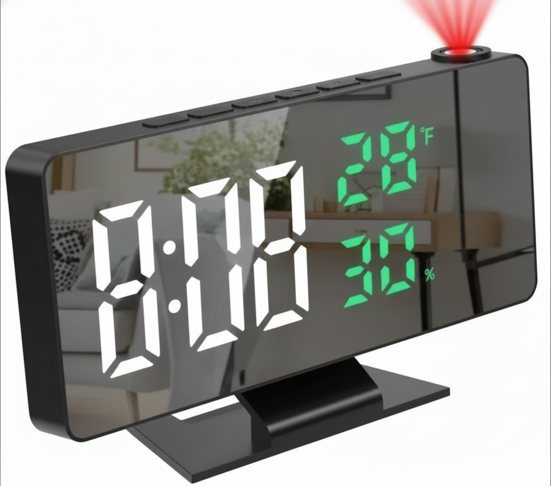 Reloj Digital con Proyección LED – Hora en el Techo, Alarma & Temperatura