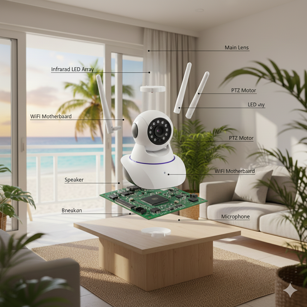 Cámara de Seguridad WiFi 3 Antenas – Rotación 360°, Visión Nocturna & Detección de Movimiento