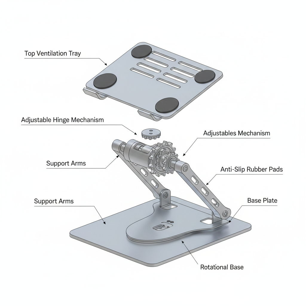 Base Metálica Ajustable para Laptop J29 – Ergonómica, Plegable & Ultra Resistente