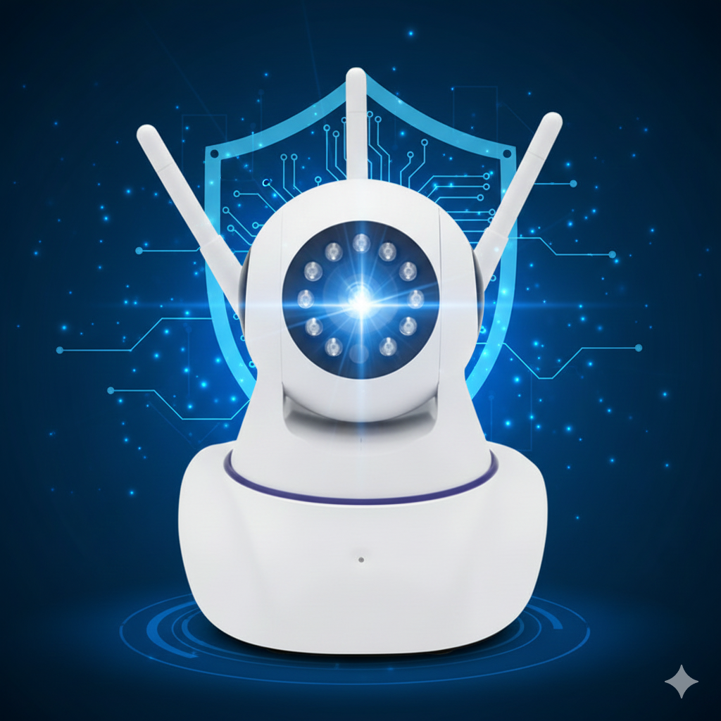 Cámara de Seguridad WiFi 3 Antenas – Rotación 360°, Visión Nocturna & Detección de Movimiento