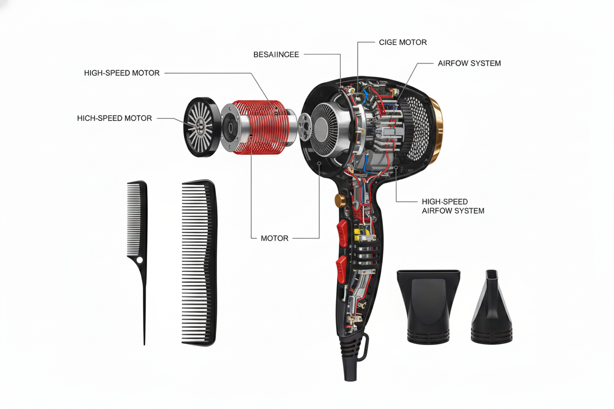 Secador Profesional Bopai 8300 – 5000W | Potencia Máxima + 4 Boquillas