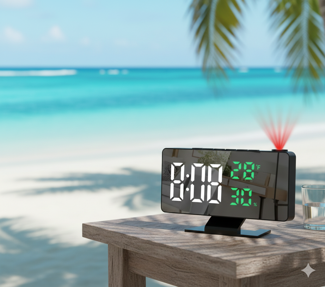 Reloj Digital con Proyección LED – Hora en el Techo, Alarma & Temperatura