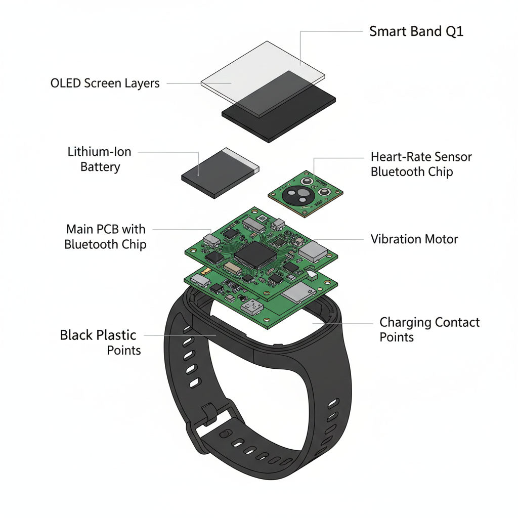Smart Band Q1 – Pulsera Inteligente Fitness | Ritmo Cardíaco + Pasos + Notificaciones